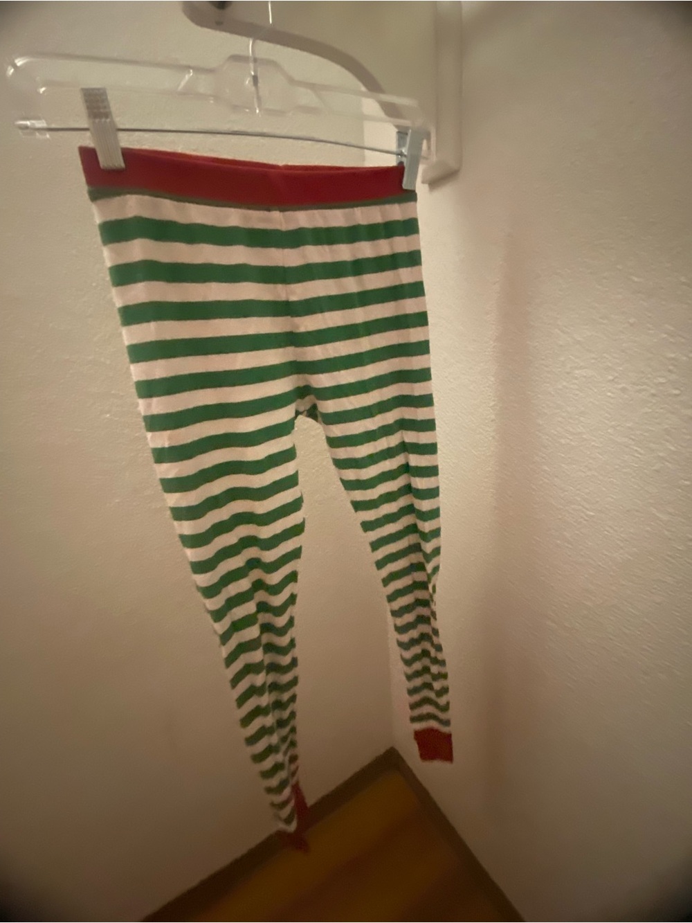 Womans Wondershop Green And White Strip Red Cuff Elf Pants, Size 12